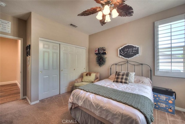 14182 Whitebark Ave, Chino, CA 91710 - carpeted bedroom featuring a closet and ceiling fan