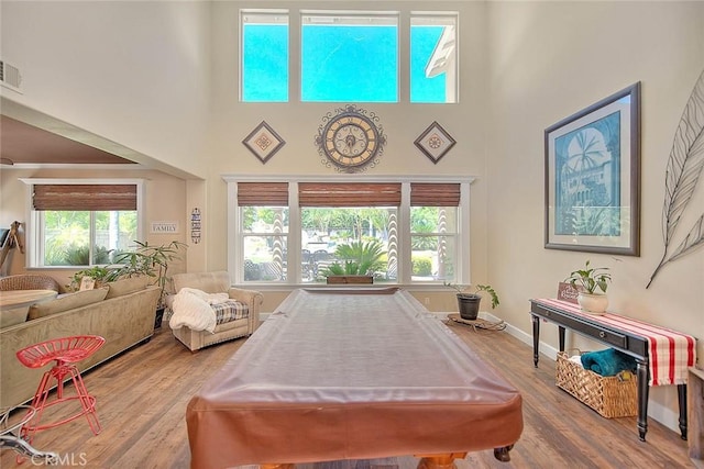 14182 Whitebark Ave, Chino, CA 91710 - rec room with a high ceiling, pool table, and wood finished floors