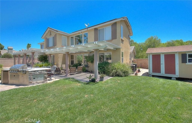 14182 Whitebark Ave, Chino, CA 91710 - rear view of property with a pergola, area for grilling, a patio, and a shed
