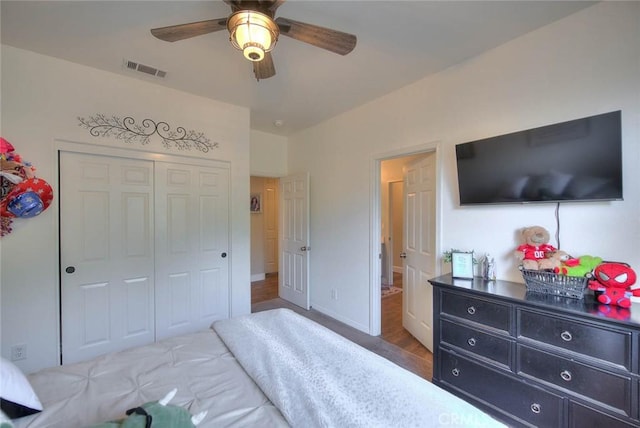 14182 Whitebark Ave, Chino, CA 91710 - carpeted bedroom with a closet and ceiling fan