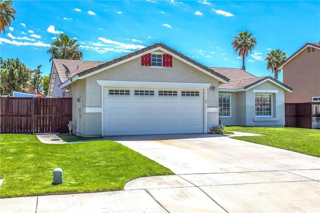 7471 Windrose Dr, Highland, CA 92346 - view of front of house with a garage, stucco siding, driveway, and a tile roof