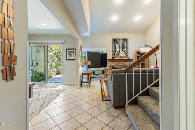 6613 Sargent Ln Unit 86, Ventura, CA 93003 - living room featuring stairs, light tile patterned floors, and recessed lighting