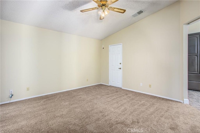 769 Amber Sky St, Banning, CA 92220 - unfurnished room featuring carpet, a textured ceiling, lofted ceiling, and a ceiling fan