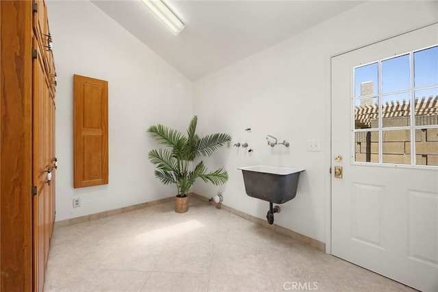 18312 Hartlund Ln, Huntington Beach, CA 92646 - entryway with vaulted ceiling and baseboards