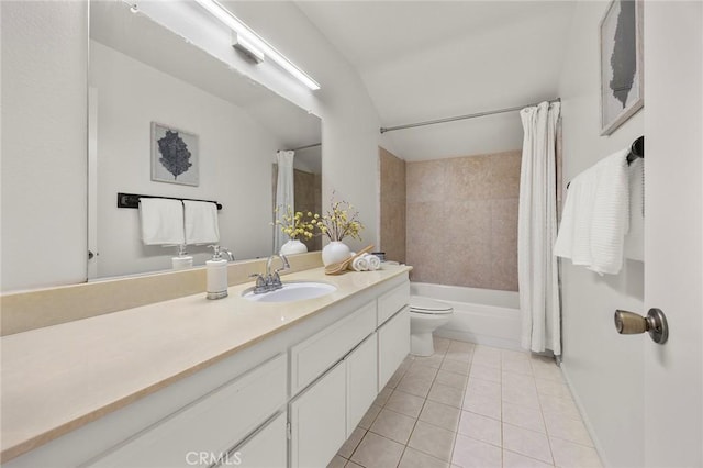 18312 Hartlund Ln, Huntington Beach, CA 92646 - bathroom with tile patterned flooring, vanity, and shower / bath combo with shower curtain