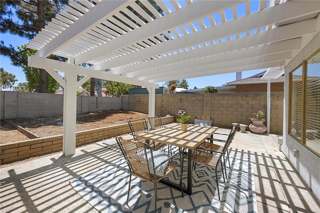 18312 Hartlund Ln, Huntington Beach, CA 92646 - fenced backyard featuring outdoor dining area, a patio, and a pergola