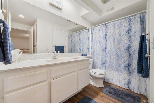 7394 Altiva Pl, Carlsbad, CA 92009 - full bathroom featuring wood finished floors, vanity, and curtained shower