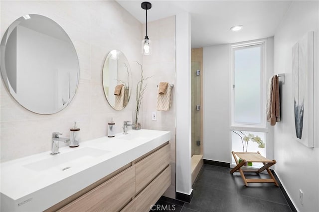 1061 Skyline Dr, Laguna Beach, CA 92651 - bathroom with double vanity and a shower with shower door