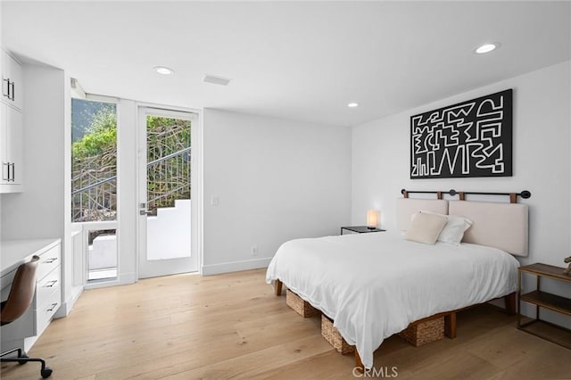 1061 Skyline Dr, Laguna Beach, CA 92651 - bedroom with recessed lighting, access to exterior, light wood finished floors, and a desk