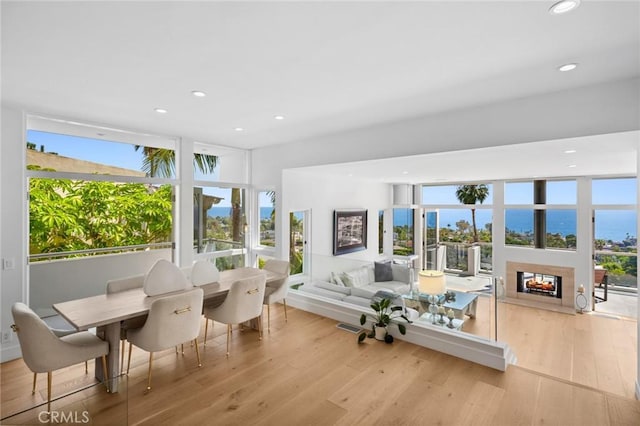 1061 Skyline Dr, Laguna Beach, CA 92651 - dining room with wood finished floors, plenty of natural light, recessed lighting, and a fireplace