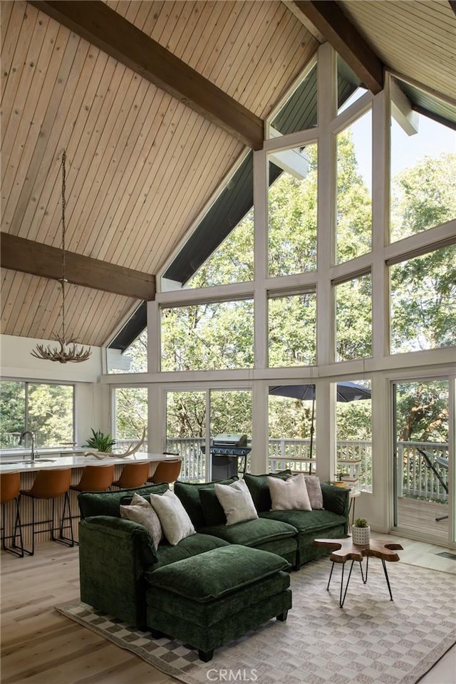 27984 St Bernard Ln, Lake Arrowhead, CA 92352 - sunroom / solarium featuring a sink