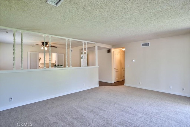 12682 Saint Mark St, Garden Grove, CA 92845 - unfurnished living room featuring carpet, a textured ceiling, and a ceiling fan