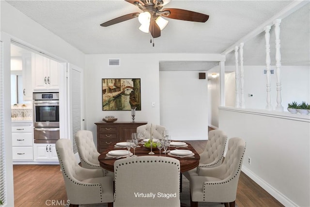 12682 Saint Mark St, Garden Grove, CA 92845 - dining space with ceiling fan and dark wood-style floors