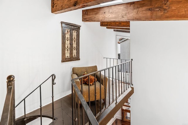 32423 Womsi Rd, Pauma Valley, CA 92061 - staircase featuring beam ceiling and wood finished floors