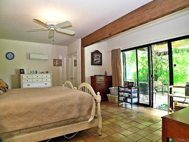 32423 Womsi Rd, Pauma Valley, CA 92061 - tiled bedroom with a wall mounted AC, access to outside, and ceiling fan