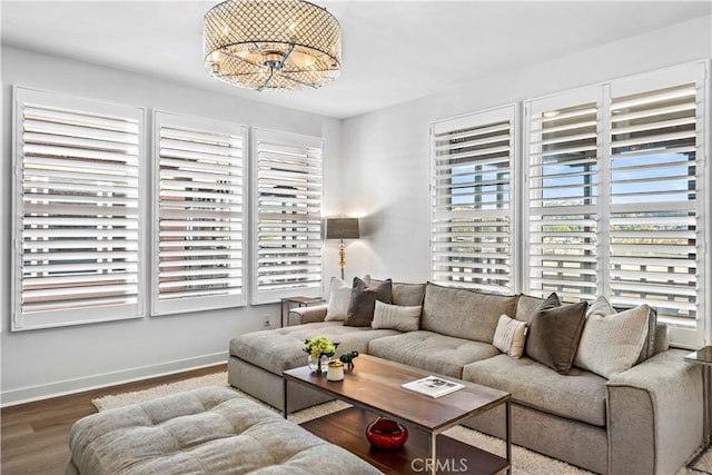 1309 Doheny Way, Dana Point, CA 92629 - living area featuring wood finished floors and a chandelier