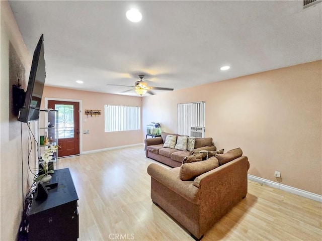 9313 Dearborn Ave, South Gate, CA 90280 - living area with light wood-style flooring, a ceiling fan, and recessed lighting