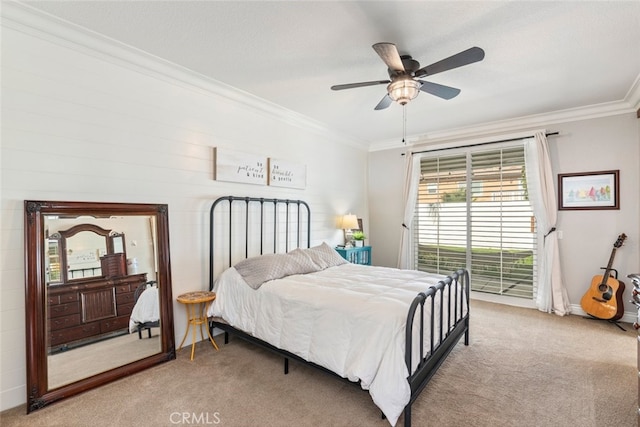31735 Mesa View Dr, Menifee, CA 92584 - bedroom with carpet flooring, crown molding, ceiling fan, and access to outside