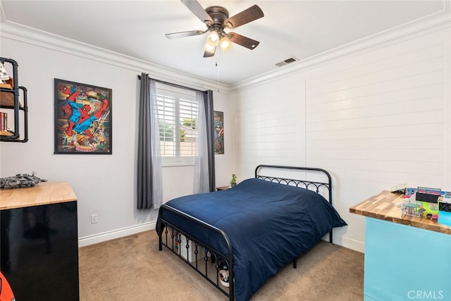 31735 Mesa View Dr, Menifee, CA 92584 - carpeted bedroom with ornamental molding and ceiling fan