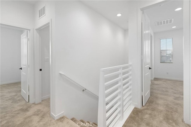 32813 Brunello Way, Temecula, CA 92591 - hall featuring an upstairs landing, carpet floors, and recessed lighting