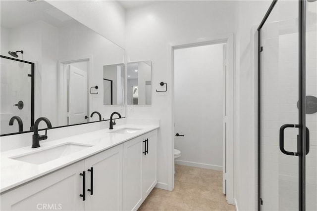32813 Brunello Way, Temecula, CA 92591 - full bathroom with a shower stall, double vanity, and tile patterned floors