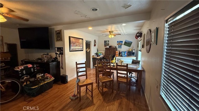 10218 Virginia Ave, South Gate, CA 90280 - dining room featuring ceiling fan, wood finished floors, and recessed lighting