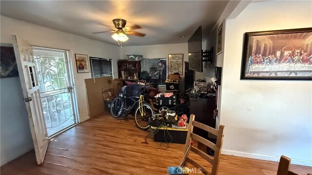 10218 Virginia Ave, South Gate, CA 90280 - interior space featuring wood finished floors and ceiling fan