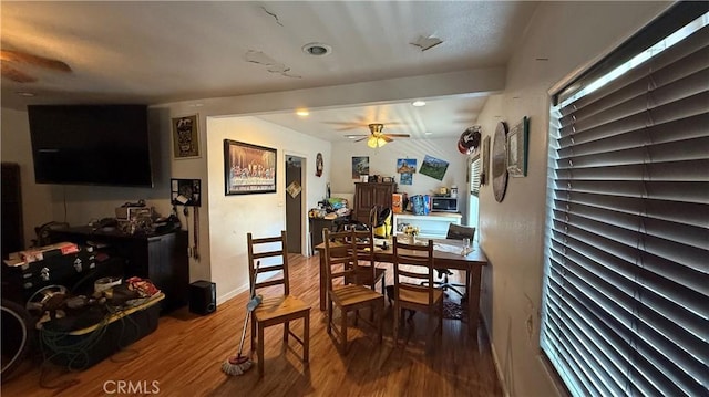 10218 Virginia Ave, South Gate, CA 90280 - dining space with wood finished floors, a ceiling fan, and recessed lighting
