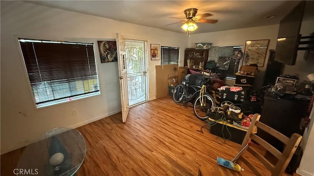 10218 Virginia Ave, South Gate, CA 90280 - dining area featuring ceiling fan, wood finished floors, and plenty of natural light
