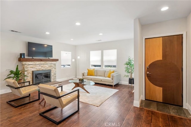 321 N Keystone St, Burbank, CA 91506 - living room with hardwood / wood-style floors, recessed lighting, and a fireplace