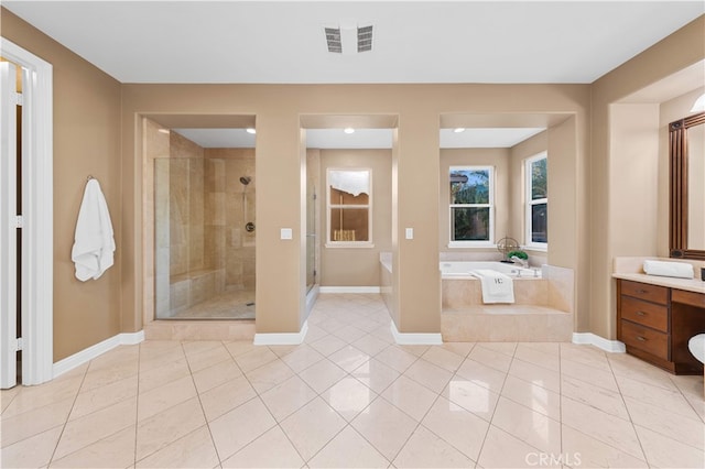 27684 Manor Hill Rd, Laguna Niguel, CA 92677 - full bath featuring vanity, a bath, a shower stall, and tile patterned flooring