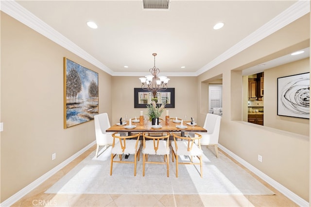 27684 Manor Hill Rd, Laguna Niguel, CA 92677 - dining area with recessed lighting, a chandelier, and crown molding
