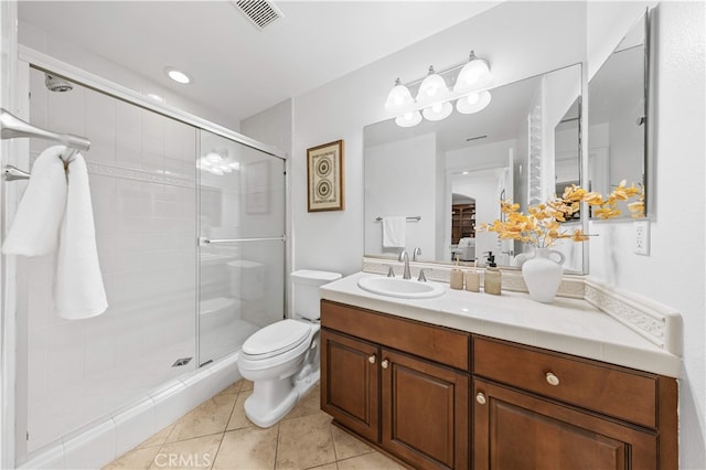 27684 Manor Hill Rd, Laguna Niguel, CA 92677 - bathroom featuring vanity, tile patterned floors, and a stall shower