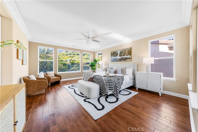 27684 Manor Hill Rd, Laguna Niguel, CA 92677 - bedroom featuring crown molding, dark wood finished floors, and ceiling fan