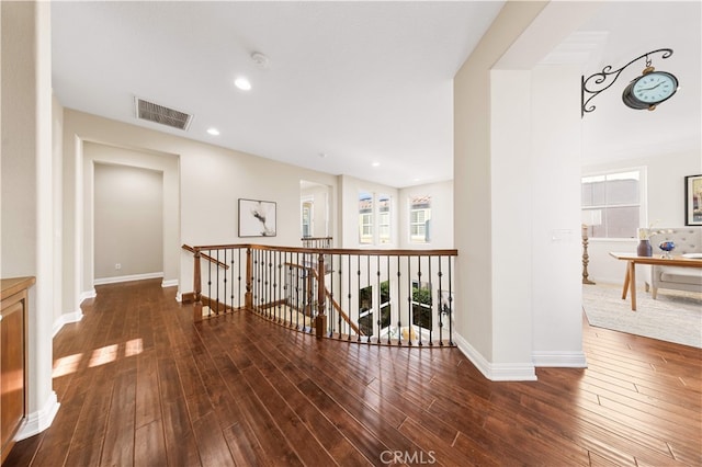27684 Manor Hill Rd, Laguna Niguel, CA 92677 - corridor featuring an upstairs landing, hardwood / wood-style flooring, and recessed lighting