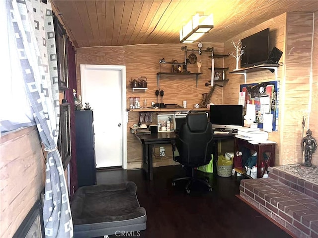 934 W 12th St, Pomona, CA 91766 - home office featuring wooden ceiling and wooden walls