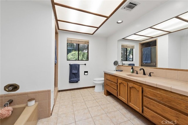 9349 Hartman Way, West Hills, CA 91304 - full bathroom with vanity, a bath, a shower, and tile patterned flooring