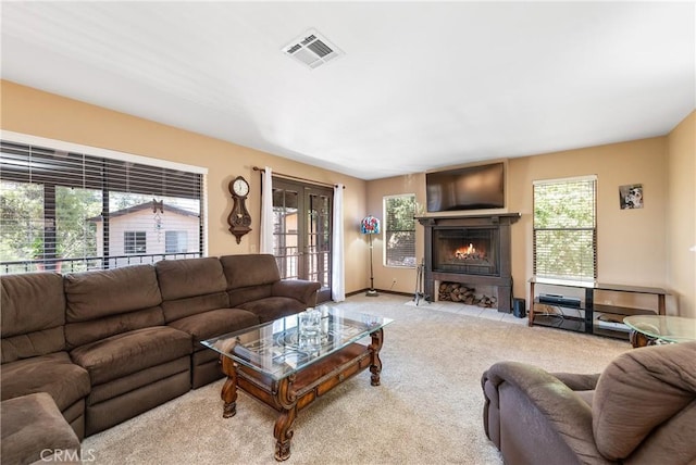 9349 Hartman Way, West Hills, CA 91304 - living room featuring carpet floors and a fireplace with flush hearth