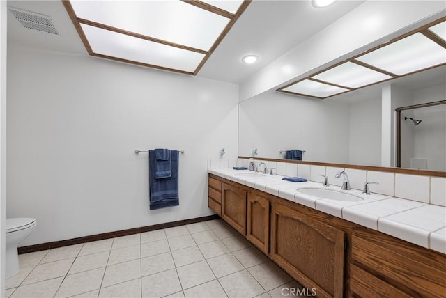 9349 Hartman Way, West Hills, CA 91304 - full bathroom featuring double vanity, a shower with door, and recessed lighting