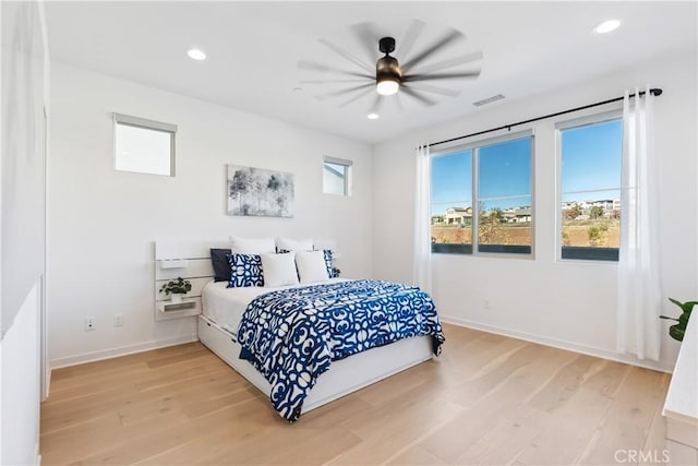2371 Horseback Rd, Rancho Mission Viejo, CA 92694 - bedroom featuring light wood-style floors, recessed lighting, and ceiling fan
