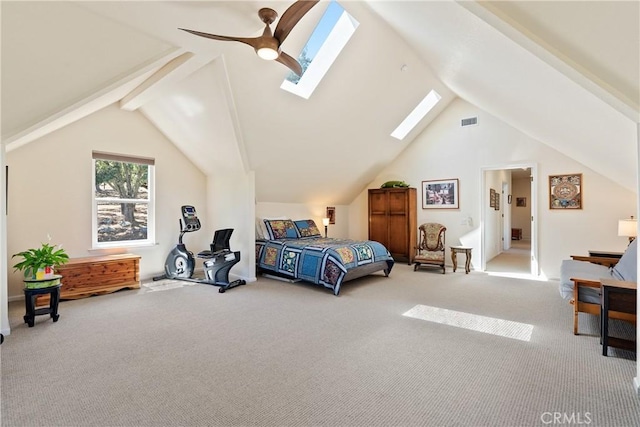 6600 San Gabriel Rd, Atascadero, CA 93422 - bedroom with carpet, a skylight, and a ceiling fan