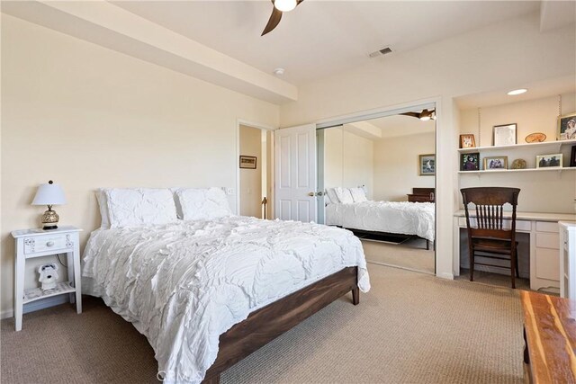 6600 San Gabriel Rd, Atascadero, CA 93422 - bedroom with carpet floors, a closet, and a ceiling fan
