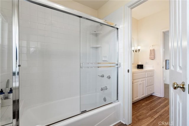 6600 San Gabriel Rd, Atascadero, CA 93422 - bathroom with wood finished floors, enclosed tub / shower combo, and vanity