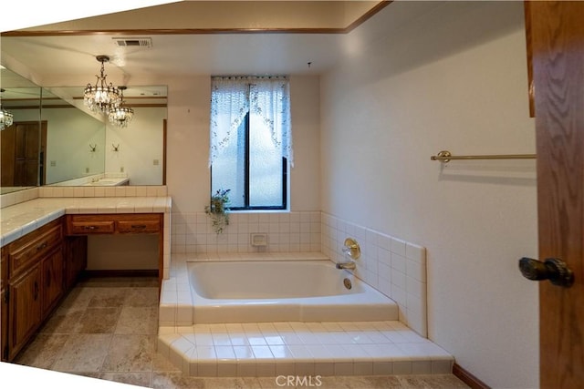 25967 Pleasant St, Hemet, CA 92544 - bathroom featuring vanity, a bath, a chandelier, and tile patterned floors