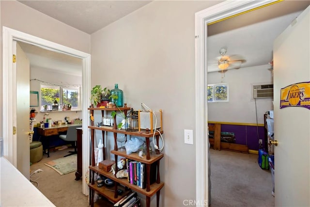 2734 Grove St, La Verne, CA 91750 - hall featuring carpet flooring, a desk, and a wall mounted AC