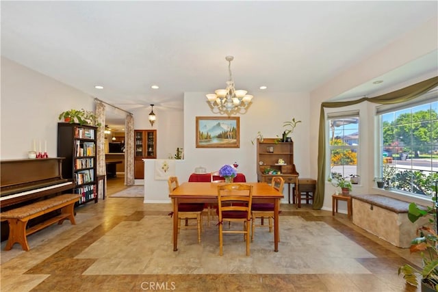 2734 Grove St, La Verne, CA 91750 - dining space with a chandelier and recessed lighting