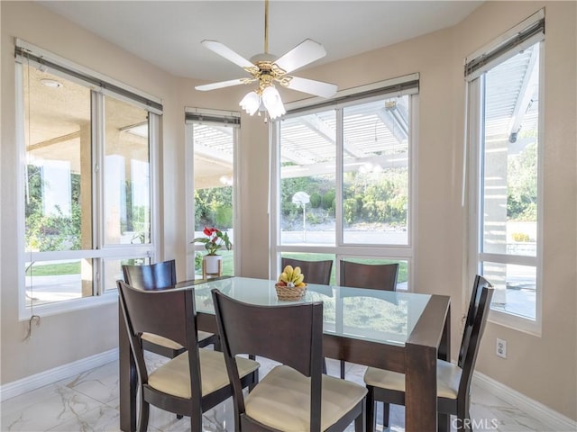 19861 Sunset Vista Rd, Walnut, CA 91789 - dining room with light marble finish flooring and a ceiling fan