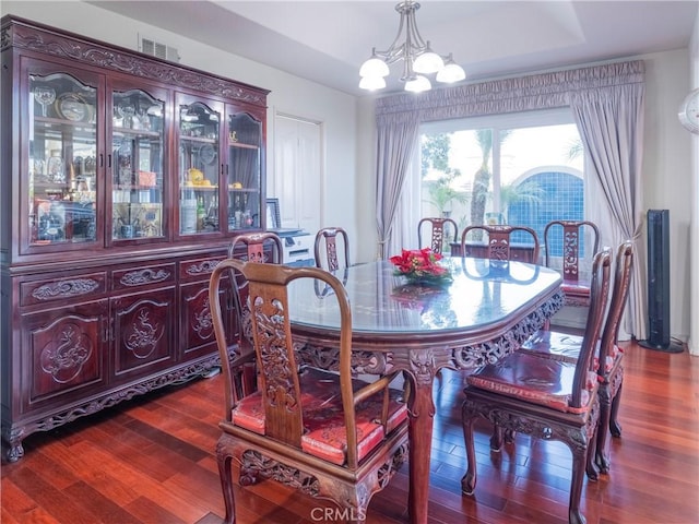 19861 Sunset Vista Rd, Walnut, CA 91789 - dining area featuring a chandelier and dark wood-style floors