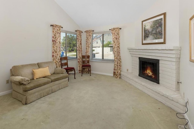 10879 Charing Cross Rd, Spring Valley, CA 91978 - living area featuring lofted ceiling, carpet flooring, and a fireplace