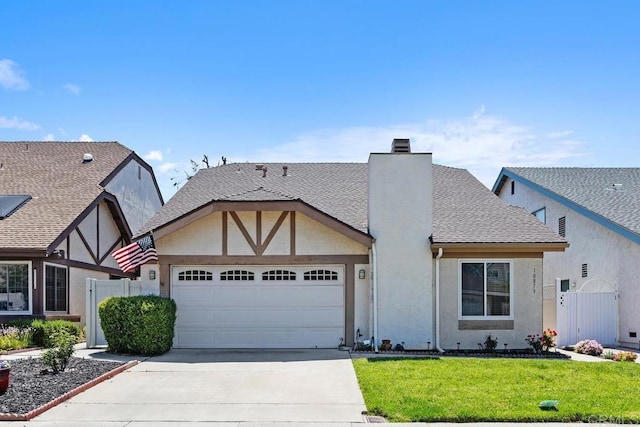 10879 Charing Cross Rd, Spring Valley, CA 91978 - view of front of home featuring a garage, a chimney, driveway, stucco siding, and a shingled roof